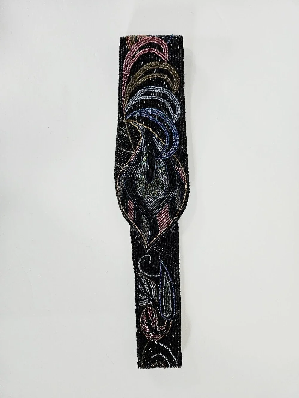 Vintage Cadaz Intricate Seed Beaded Peacock Feather Fold Over Statement Belt